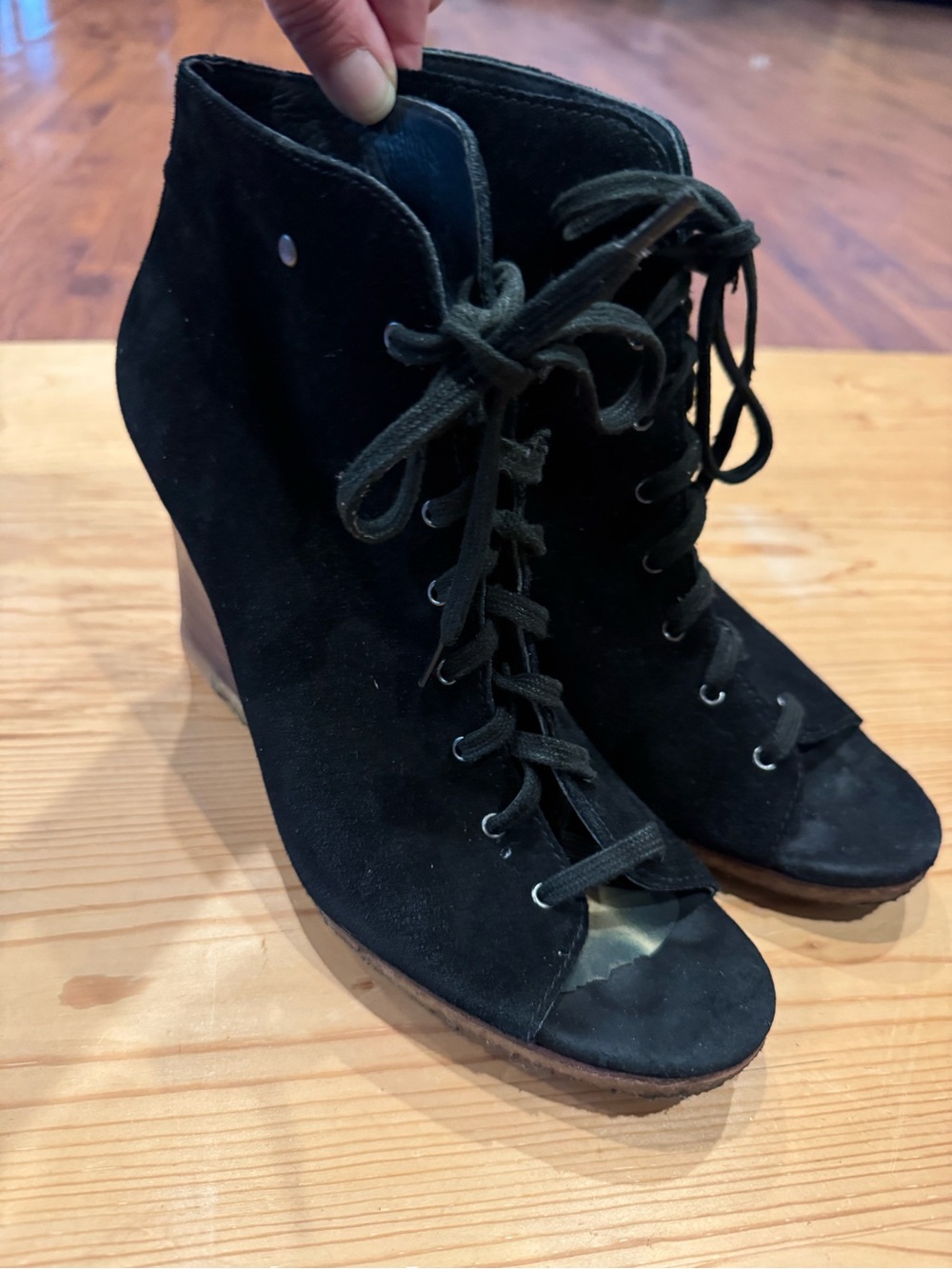 UGGS Black Lace-Up Peep Toe Ankle Bootie - Women's